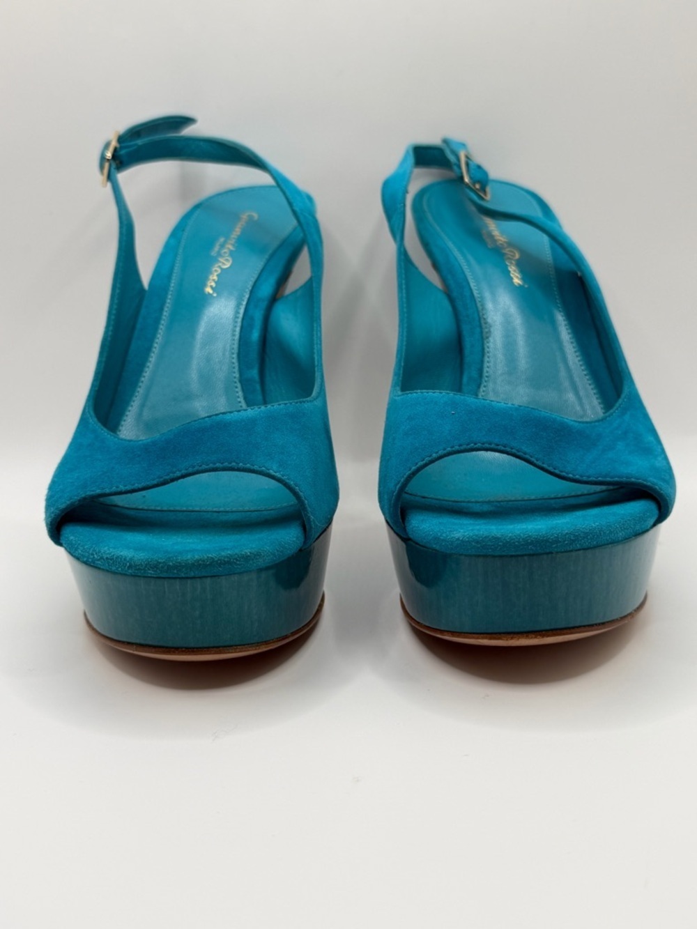 Gianvito Rossi | Teal Suede Platform Slingback | 37 - Picture 5 of 13